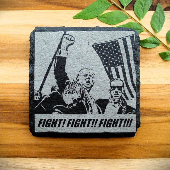 Donald Trump 2024 July 13 Assassination FIGHT Never Surrender Slate Coaster Set - Picture 13 of 15